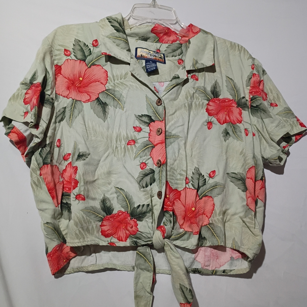 Floral Button-Down Shirt with Tie Front